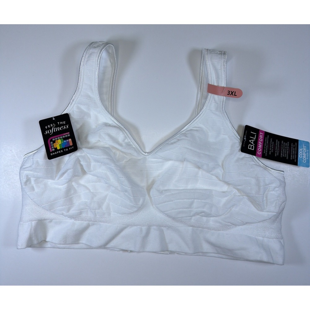 Bali Comfort Revolution Wireless Bra White Stripe Cool Comfort DF3484 3XL NWT